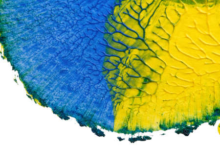 blue green yellow abstract acrylic painting color texture on white paper background by using...