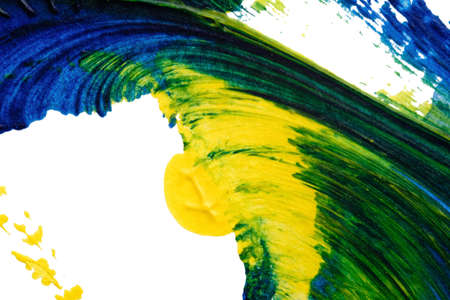 blue green yellow abstract acrylic painting color texture on white paper background by using...