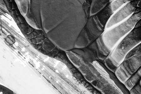 black white abstract acrylic painting color texture on white paper background by using rorschach inkblot methodの写真素材