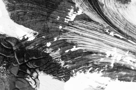 black white abstract acrylic painting color texture on white paper background by using rorschach inkblot methodの写真素材