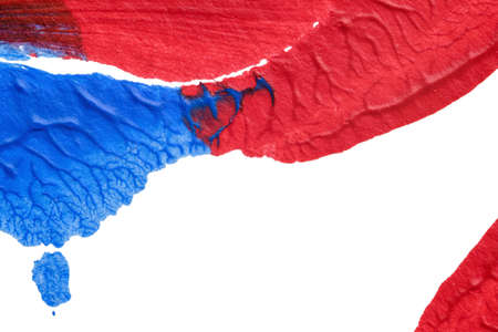 blue purple red yellow abstract acrylic painting color texture on white background by using inkblot methodの写真素材
