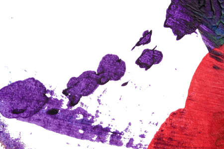 blue purple red yellow abstract acrylic painting color texture on white background by using inkblot methodの写真素材