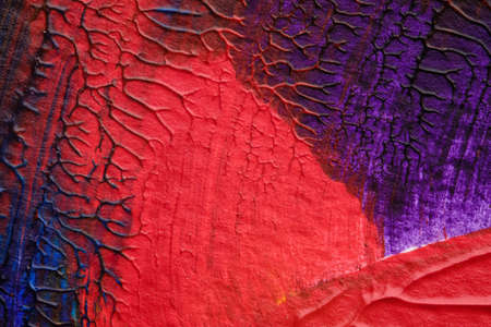 blue purple red yellow abstract acrylic painting color texture on white background by using inkblot methodの写真素材