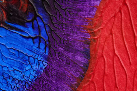 blue purple red yellow abstract acrylic painting color texture on white background by using inkblot methodの写真素材