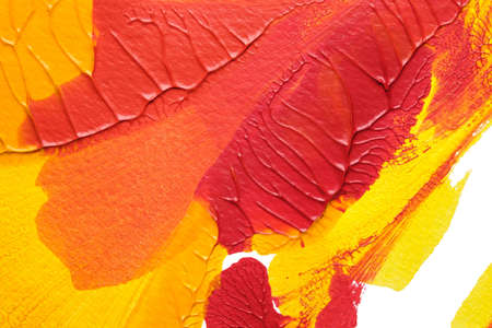 red yellow abstract acrylic painting color texture on white paper background by using rorschach...