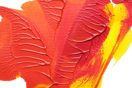 red yellow abstract acrylic painting color texture on white paper background by using rorschach...