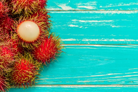 Rambutan Fruit on Wooden Backgroundの写真素材