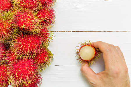 Rambutan on Wooden Backgroundの写真素材