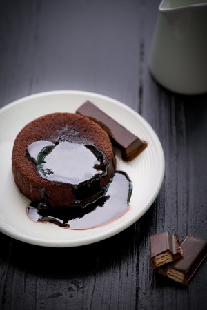 Chocolate Lava Cake on Black Backgroundの写真素材