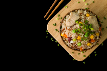 Chinese Fried Rice on Black Backgroundの写真素材