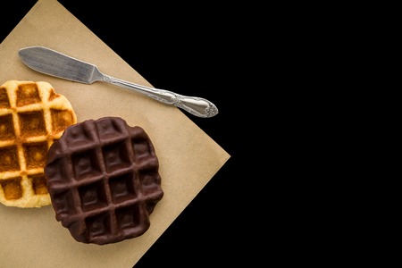 Waffle on Black Backgroundの写真素材
