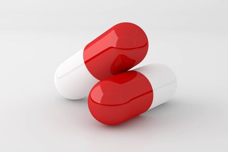 Pill Capsule Isolated on White, 3D Renderingの写真素材
