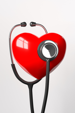 Stethoscope and Heart Isolated on White, 3D Renderingの写真素材