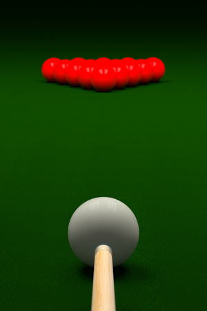 Cue Aiming White Ball or Cue Ball on Snooker Table, 3D Renderingの写真素材