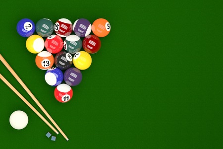 Pool Balls on Pool Table Background, 3D Renderingの写真素材