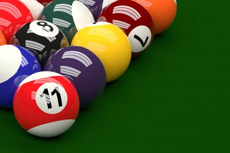 Pool Balls on Pool Table, 3D Renderingの写真素材