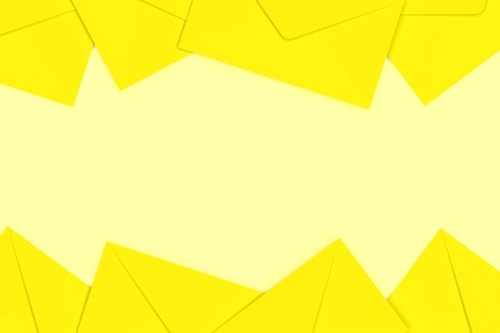 Blank Yellow Envelopes on Yellow Background, 3D Renderingの写真素材