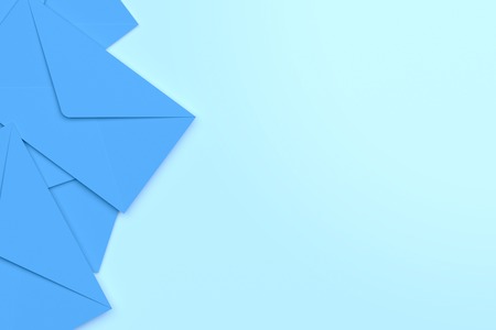 Blank Blue Envelopes on Blue Background, 3D Renderingの写真素材
