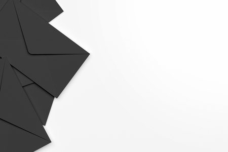 Blank Black Envelopes on White Background, 3D Renderingの写真素材