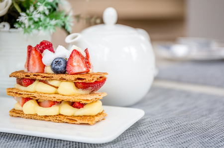 Mille Feuille with Tea Setの写真素材