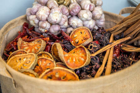 Various Spices in Sackの写真素材