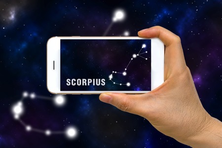 Augmented Reality, AR, of Scorpius Zodiac Constellation App on Smartphone Screen Conceptの写真素材