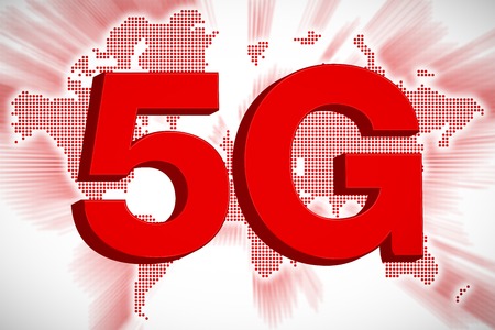 5G Telecommunication Concept with World Map, 3D Renderingの写真素材