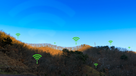 WIFI icon illustrating rural territory wireless connection concept.の写真素材