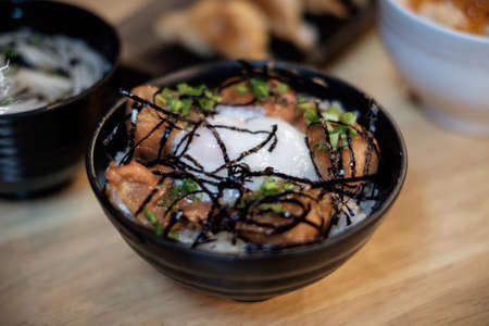 Japanese Chicken Rice Bowl, Vintage Lookの写真素材