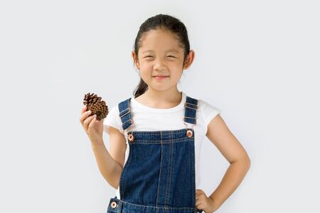 Organic Farming Concept, Asian Child Farmer, Isolated on White Background