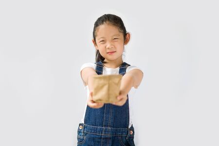 Organic Farming Concept, Asian Kid Farmer, Isolated on White Backgroundの写真素材