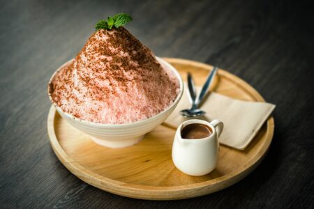 Korean Shave Ice or Bingsu with Chocolate Sauceの写真素材