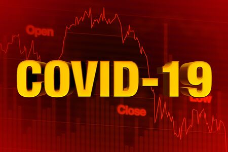 COVID-19 or COVID 19 Corona Virus Word on Chart of Falling Stock Market in Redの写真素材