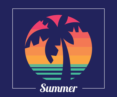 Tropical beach sunset, coconut tree, in summerのイラスト素材