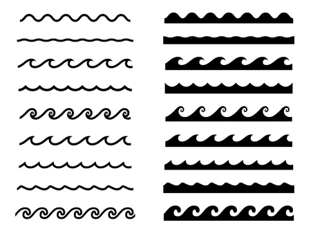 Set of water wave icons, seamless wave pattern setのイラスト素材