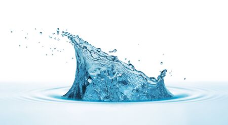 Blue water, water drop splash isolated on white backgroundの写真素材