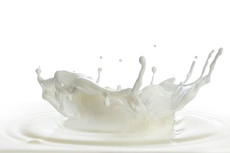 pouring of milk splash isolated white backgroundの写真素材