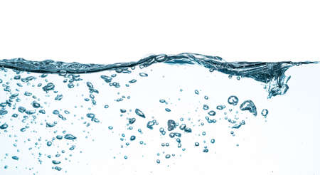 water splash and bubbles isolated on white backgroundの写真素材