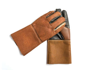 close-up brown glove leather isolated white background