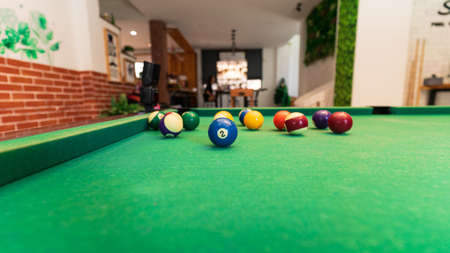 snooker on green snooker table , pool table background