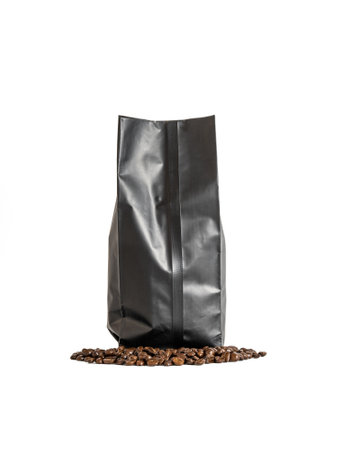 coffee bag with coffee on a white backgroundの写真素材