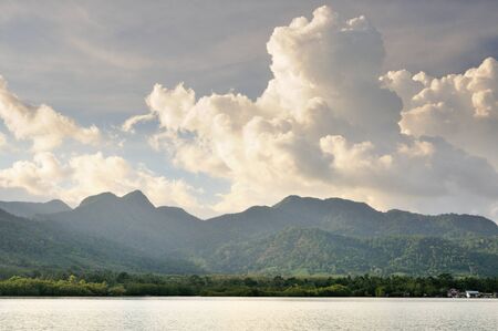 Cumulus clouds during sunset over tropical Koh Chang Island, Thailand.
