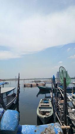 Fisherman's boats in the oceanの写真素材