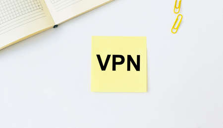 VPN Virtual Private Network word acronym on yellow sticky notes paperの写真素材