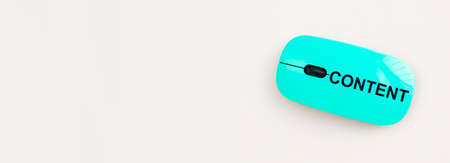 Content making concept. inscription word on computer mouse, digital marketing. white horizontal...