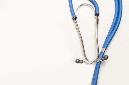 Medical white banner with stethoscope and place for text.の写真素材