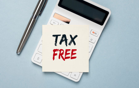 Tax free inscription on paper on calculator.の写真素材