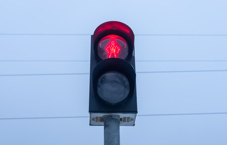 Red signal or stoplight on traffic light. Stop sign.の写真素材