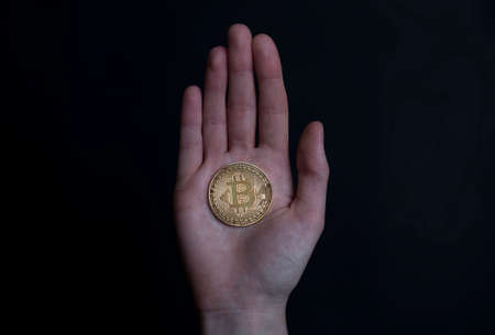 Bitcoin or BTC golden coin with sign of cryptocurrency.の写真素材