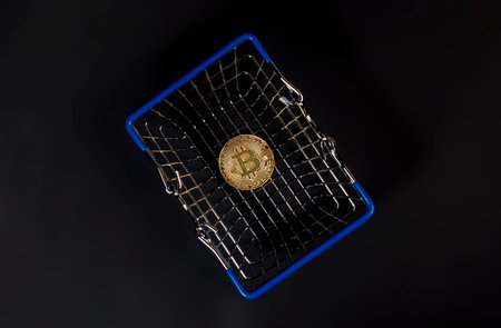 Bitcoin or BTC golden coin with sign of cryptocurrency.の写真素材